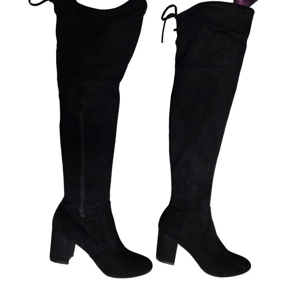 NY&C Over The‎ Knee Boots Block Heel Black Thigh High Boots Size 9